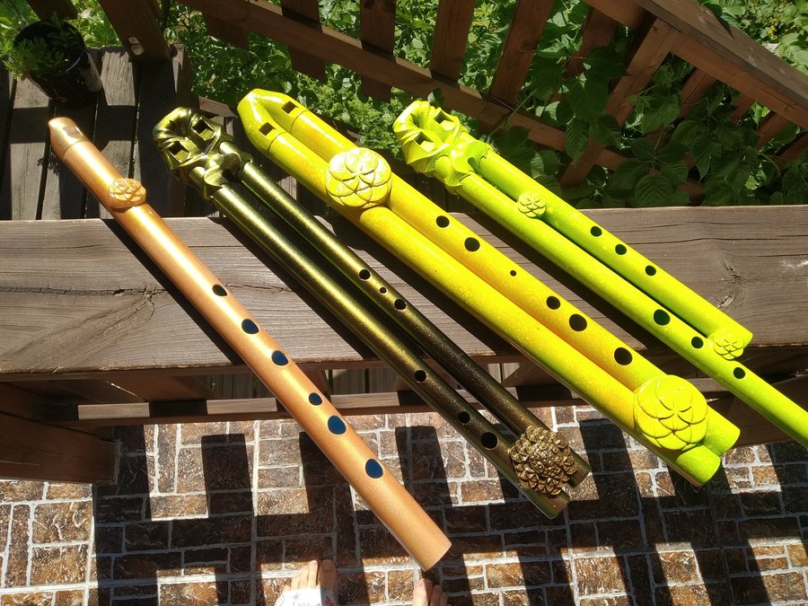 Collection of colorful 3D printed flutes by Tele Tunes